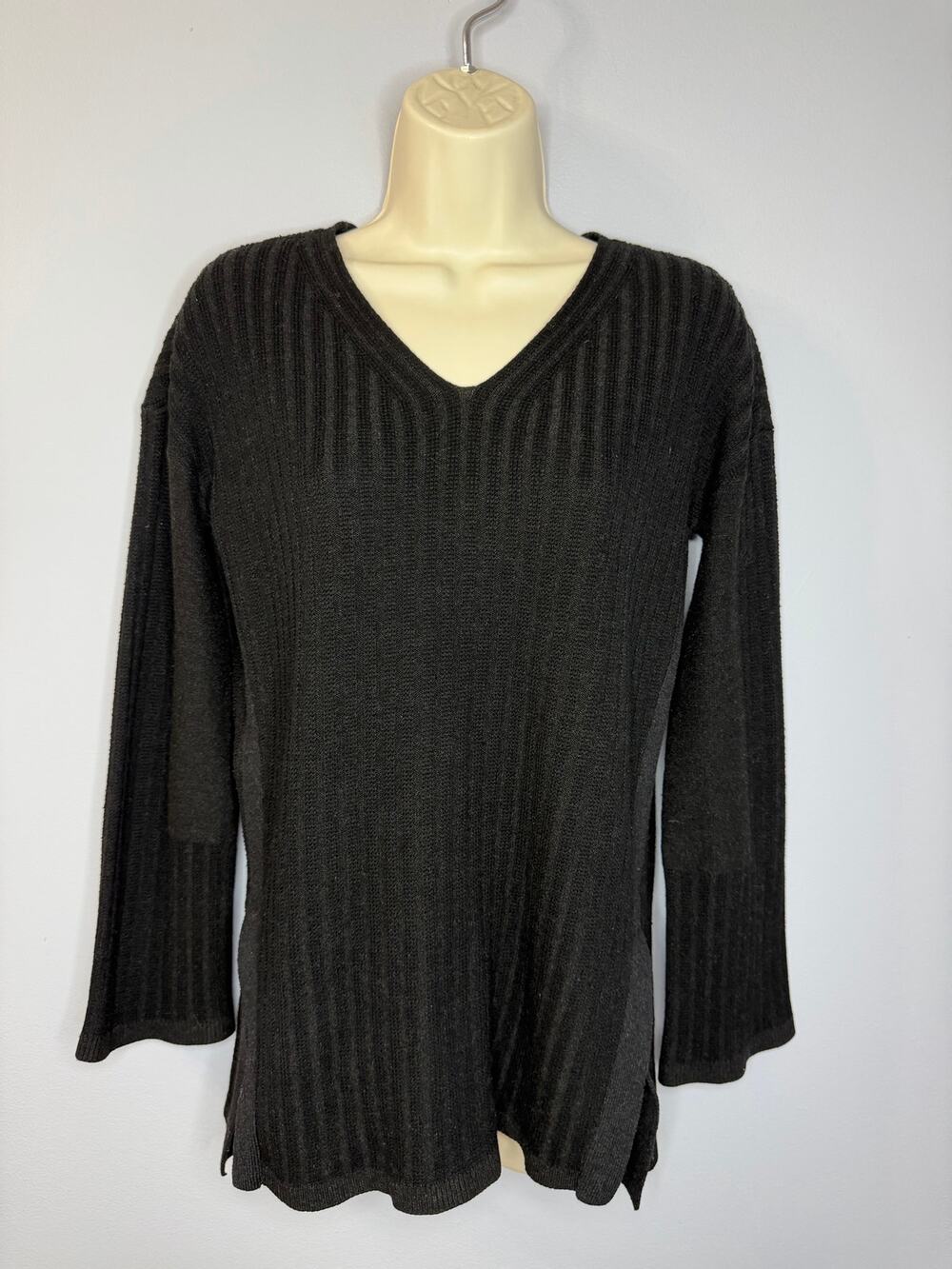 Smartwool Wool Blend Black V-Neck Rib Sweater Pullover Women's S